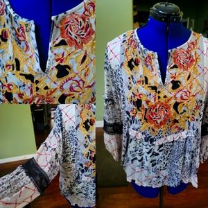 Anthropologie xl print peasant shirt